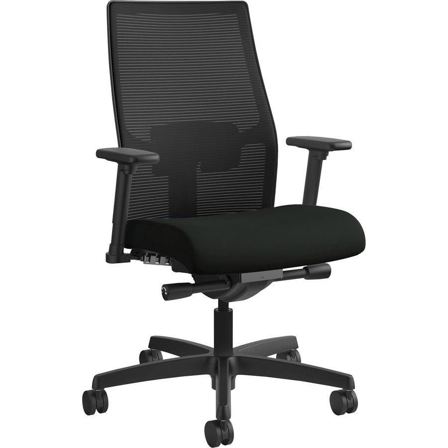 HON Ignition 2.0 Chair, Vinyl Seat, Mesh Back, Adjustable Arms, Black Frame, 1 Each