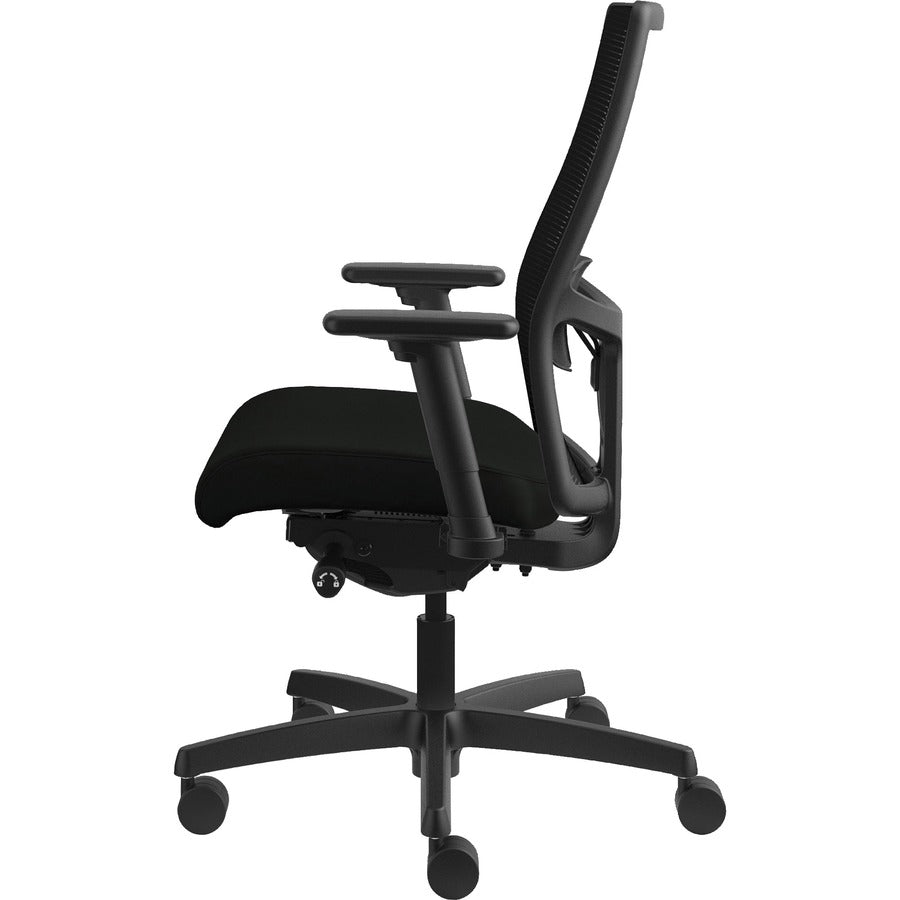 HON Ignition 2.0 Chair, Vinyl Seat, Mesh Back, Adjustable Arms, Black Frame, 1 Each