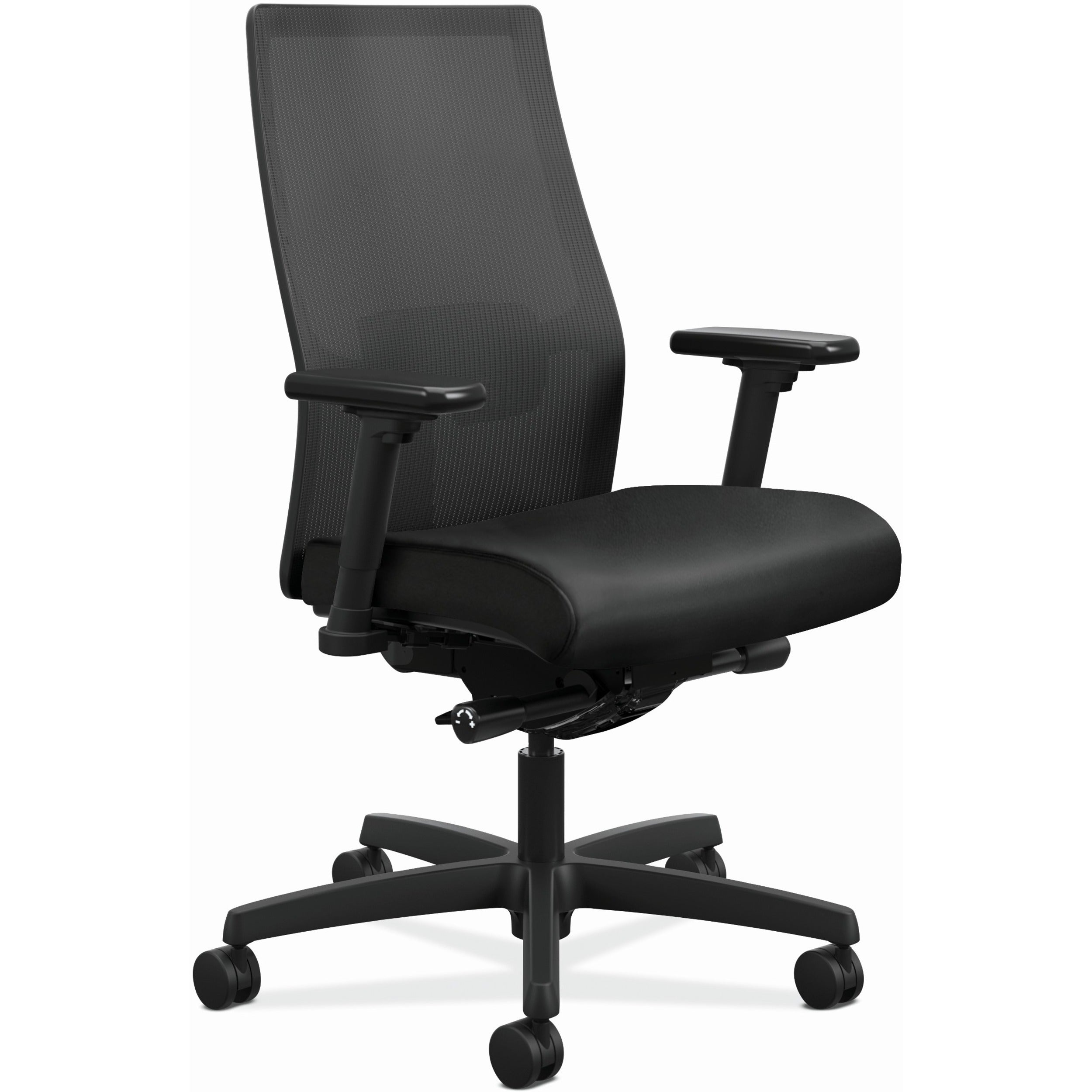 HON Ignition 2.0 Chair, Vinyl Seat, Mesh Back, Adjustable Arms, Black Frame, 1 Each