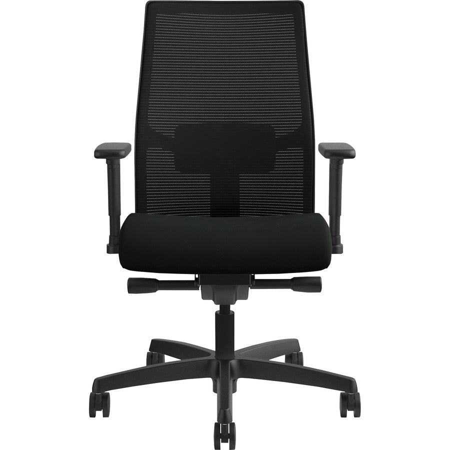 HON Ignition 2.0 Chair, Vinyl Seat, Mesh Back, Adjustable Arms, Black Frame, 1 Each