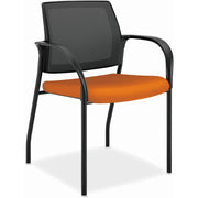 HON Ignition Stacking Chair, Apricot Fabric Seat, Black Mesh Back, Black Steel Frame, Armrests, 1 Each