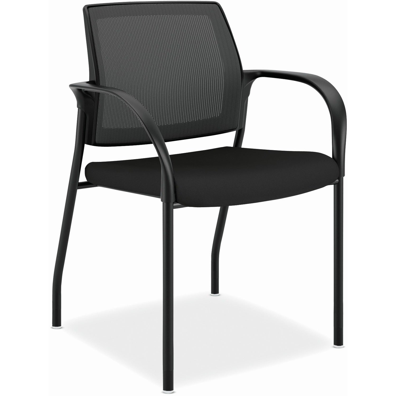 HON Ignition Stacking Chair, Black Fabric Seat, Black Mesh Back, Steel Frame, Armrests, 1 Each