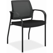 HON Ignition Stacking Chair, Black Fabric Seat, Black Mesh Back, Steel Frame, Armrests, 1 Each