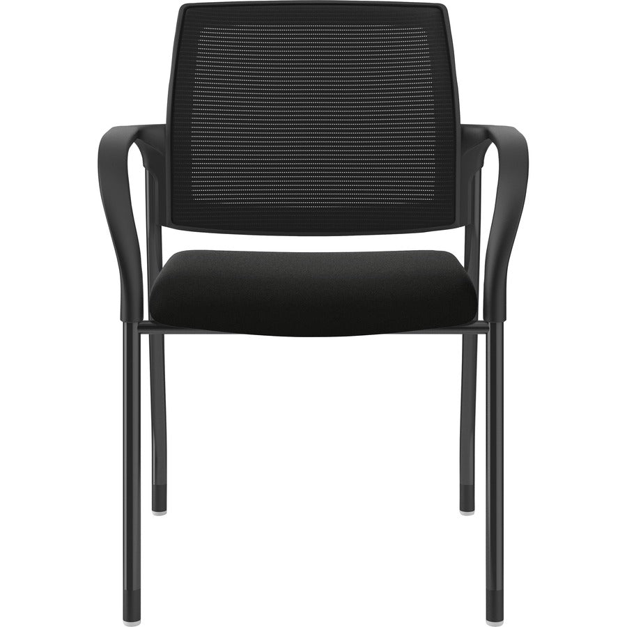 HON Ignition Stacking Chair, Black Fabric Seat, Black Mesh Back, Steel Frame, Armrests, 1 Each