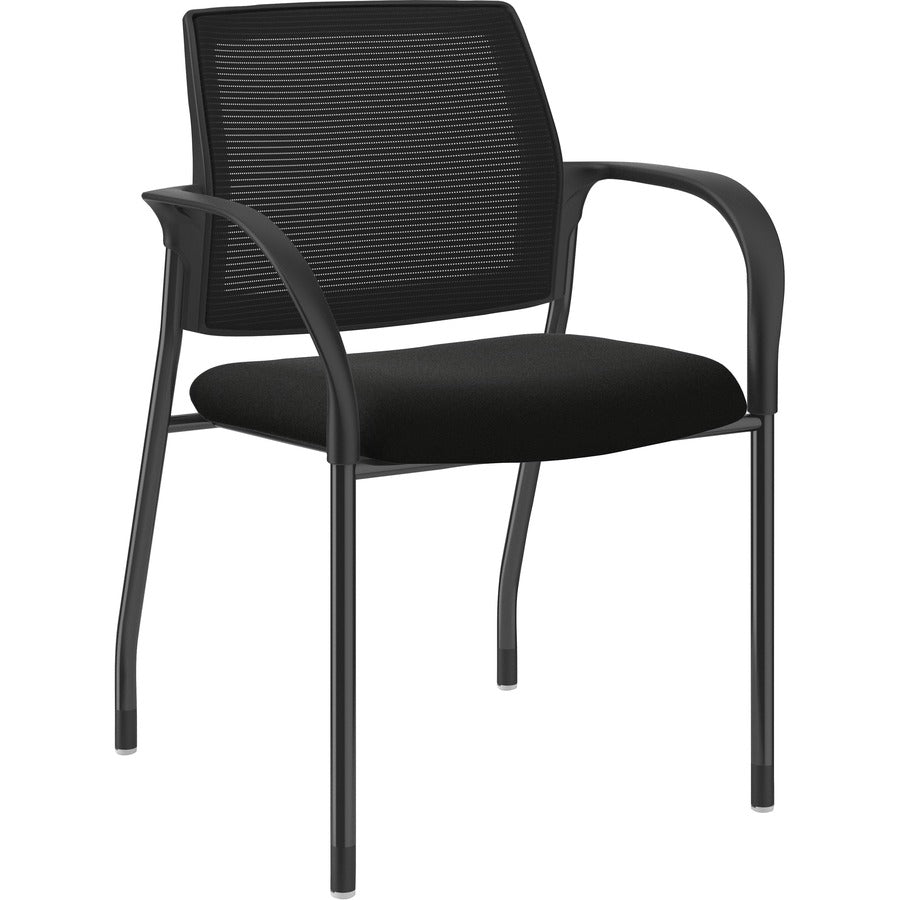 HON Ignition Stacking Chair, Black Fabric Seat, Black Mesh Back, Steel Frame, Armrests, 1 Each