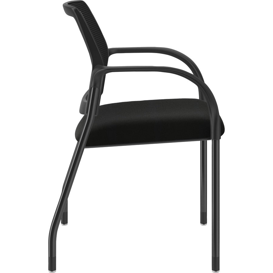 HON Ignition Stacking Chair, Black Fabric Seat, Black Mesh Back, Steel Frame, Armrests, 1 Each