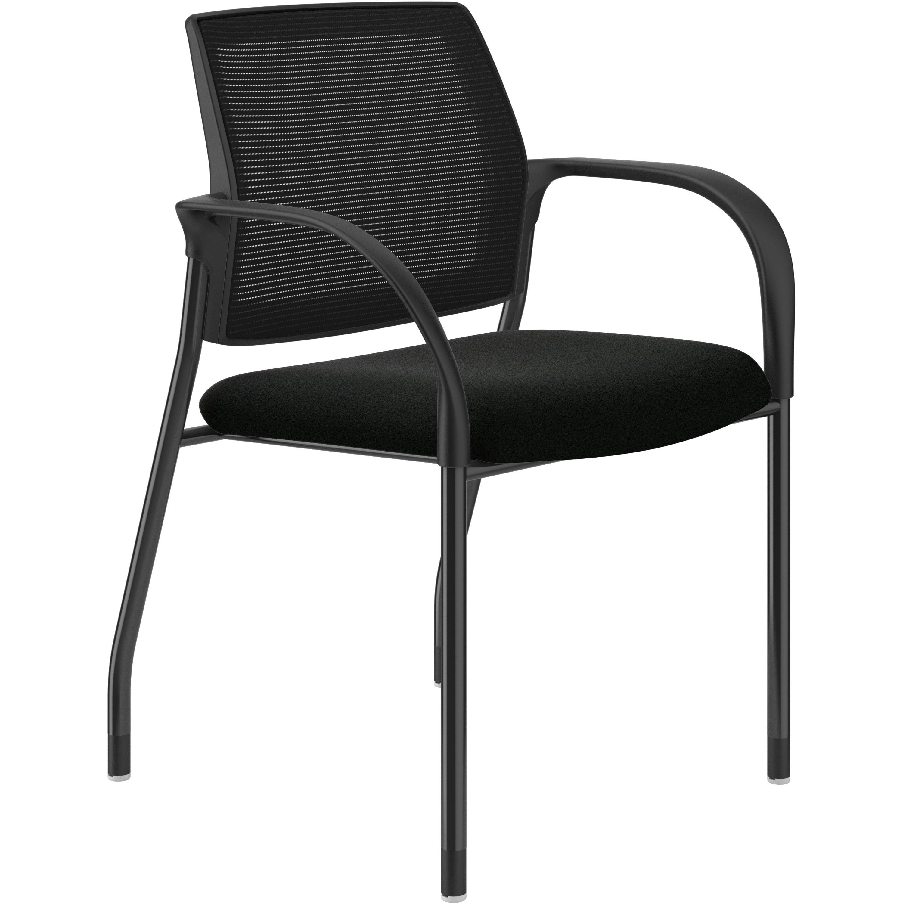 HON Ignition Stacking Chair, Black Fabric Seat, Black Mesh Back, Steel Frame, Armrests, 1 Each