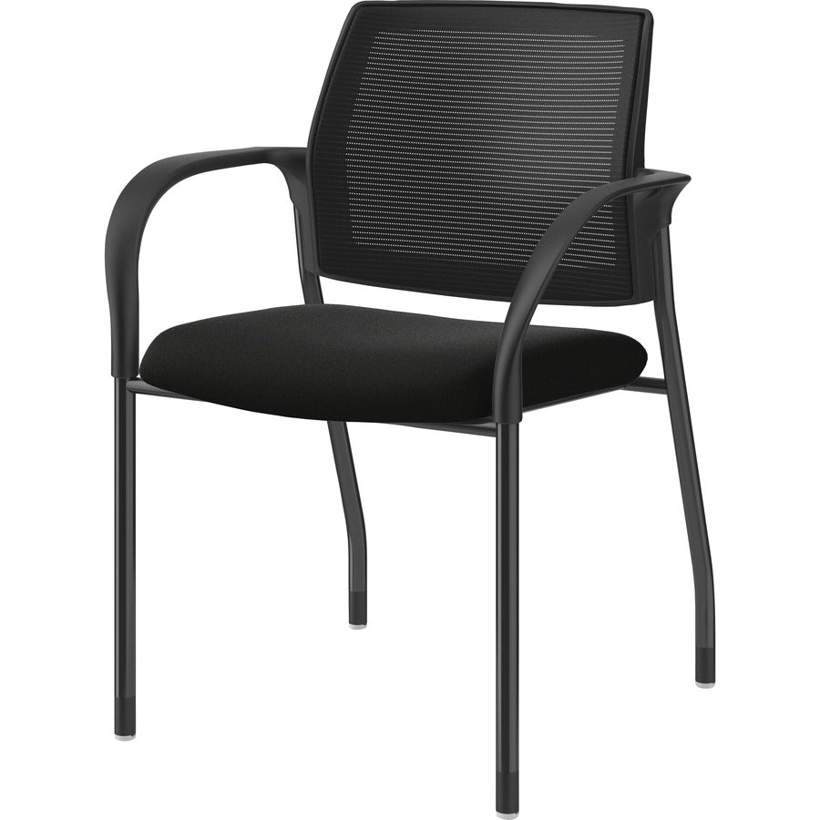 HON Ignition Stacking Chair, Black Fabric Seat, Black Mesh Back, Steel Frame, Armrests, 1 Each