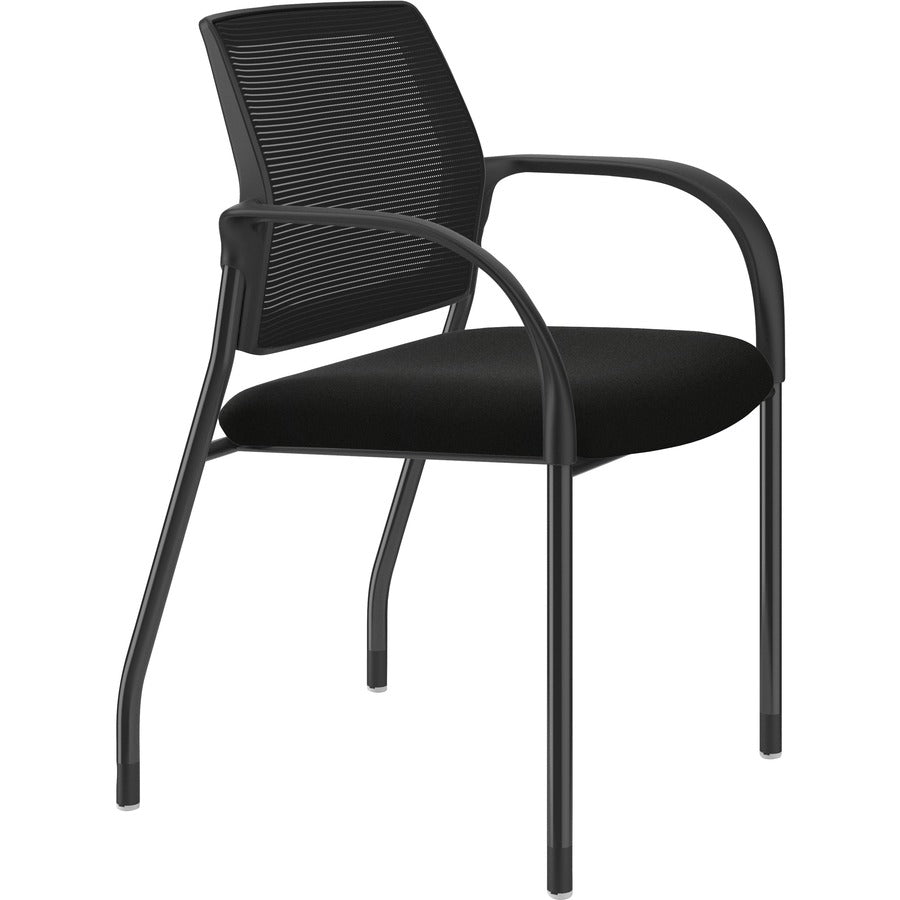 HON Ignition Stacking Chair, Black Fabric Seat, Black Mesh Back, Steel Frame, Armrests, 1 Each