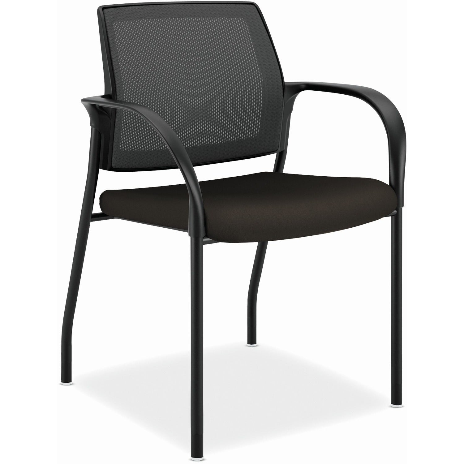 HON Ignition Chair, Espresso Fabric Seat, Black Mesh Back, Steel Frame, Armrest, Stackable, 1 Each