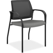 HON Ignition Stacking Chair, Frost Fabric Seat, Mesh Back, Black Steel Frame, Armrests, 1 Each