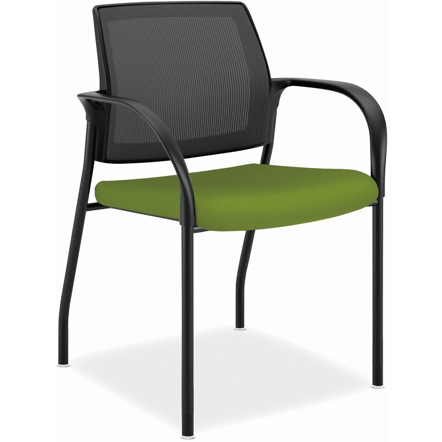 HON Ignition Stacking Chair, Pear Fabric Seat, Black Mesh Back, Black Steel Frame, Armrests, 1 Each