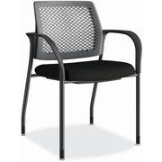 HON Ignition Stacking Chair, Black Fabric Seat, Charcoal Back, Steel Frame, Armrests, 1 Each