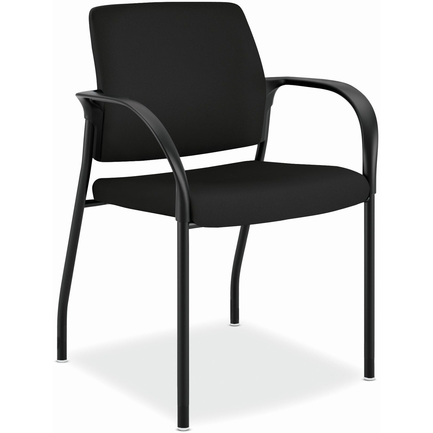 HON Ignition Stacking Chair, Black Fabric Back and Seat, Black Steel Frame, Armrests, 1 Each