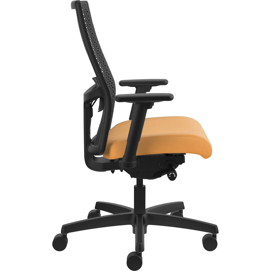 HON Ignition ReActiv Chair, Apricot Fabric Seat, Black Mesh Mid Back, Adjustable Arms, Black Frame, 1 Each