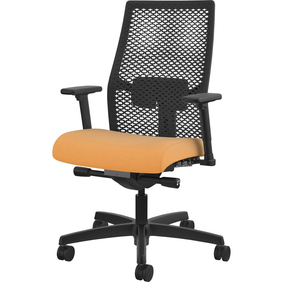 HON Ignition ReActiv Chair, Apricot Fabric Seat, Black Mesh Mid Back, Adjustable Arms, Black Frame, 1 Each
