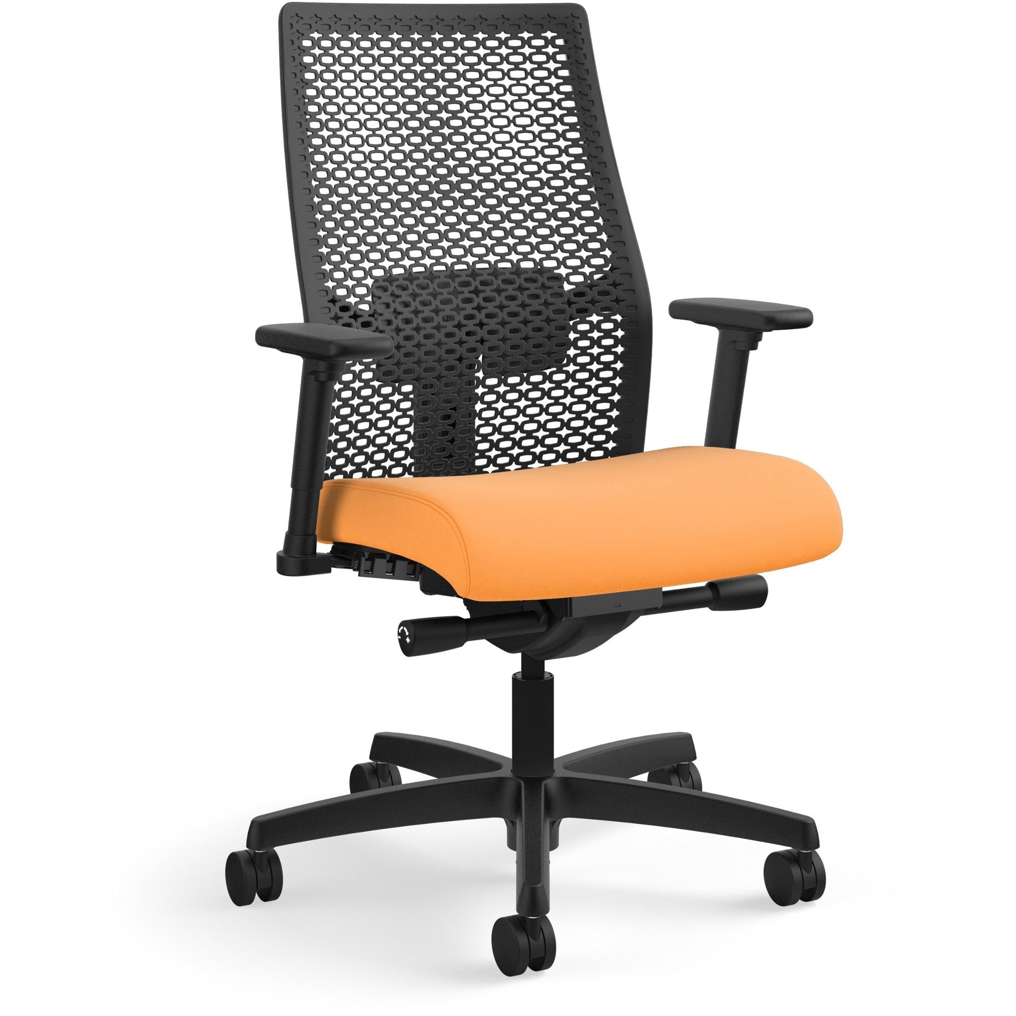 HON Ignition ReActiv Chair, Apricot Fabric Seat, Black Mesh Mid Back, Adjustable Arms, Black Frame, 1 Each