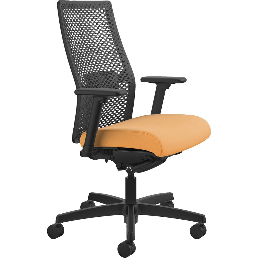 HON Ignition ReActiv Chair, Apricot Fabric Seat, Black Mesh Mid Back, Adjustable Arms, Black Frame, 1 Each