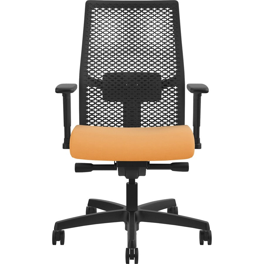 HON Ignition ReActiv Chair, Apricot Fabric Seat, Black Mesh Mid Back, Adjustable Arms, Black Frame, 1 Each