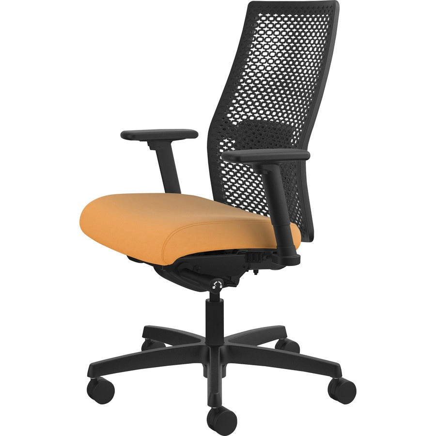 HON Ignition ReActiv Chair, Apricot Fabric Seat, Black Mesh Mid Back, Adjustable Arms, Black Frame, 1 Each