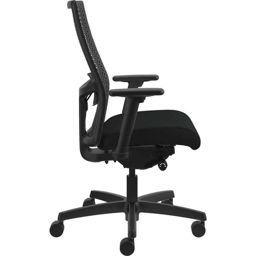 HON Ignition ReActiv Chair, Black Vinyl Seat, Black Mesh Mid Back, Adjustable Arms, Black Frame, 1 Each