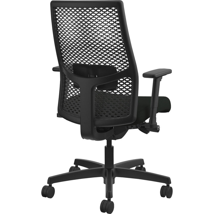 HON Ignition ReActiv Chair, Black Vinyl Seat, Black Mesh Mid Back, Adjustable Arms, Black Frame, 1 Each