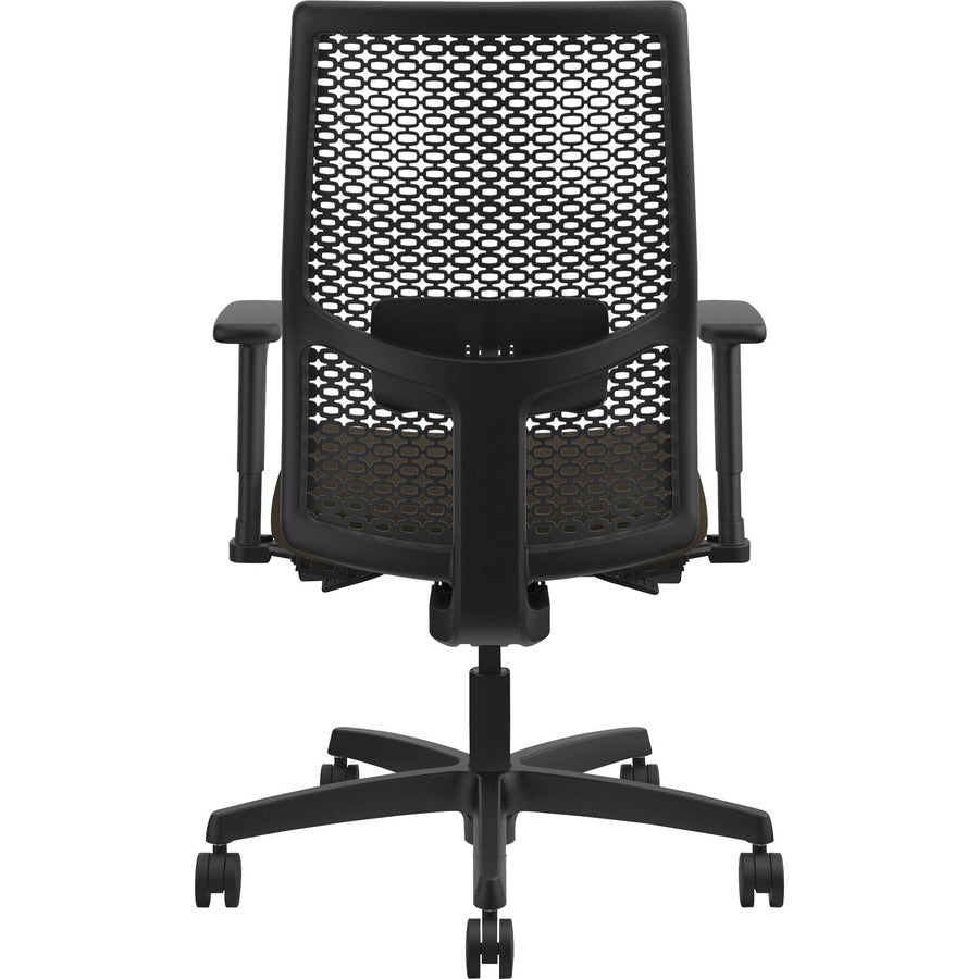 HON Ignition ReActiv Chair, Mid Back, Espresso Fabric Seat, Black Mesh Back, Adjustable Arms, Black Frame, 1 Each