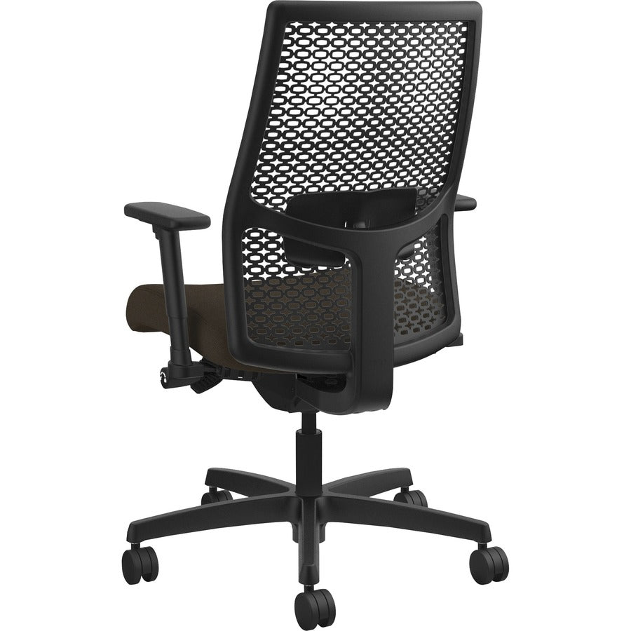 HON Ignition ReActiv Chair, Mid Back, Espresso Fabric Seat, Black Mesh Back, Adjustable Arms, Black Frame, 1 Each