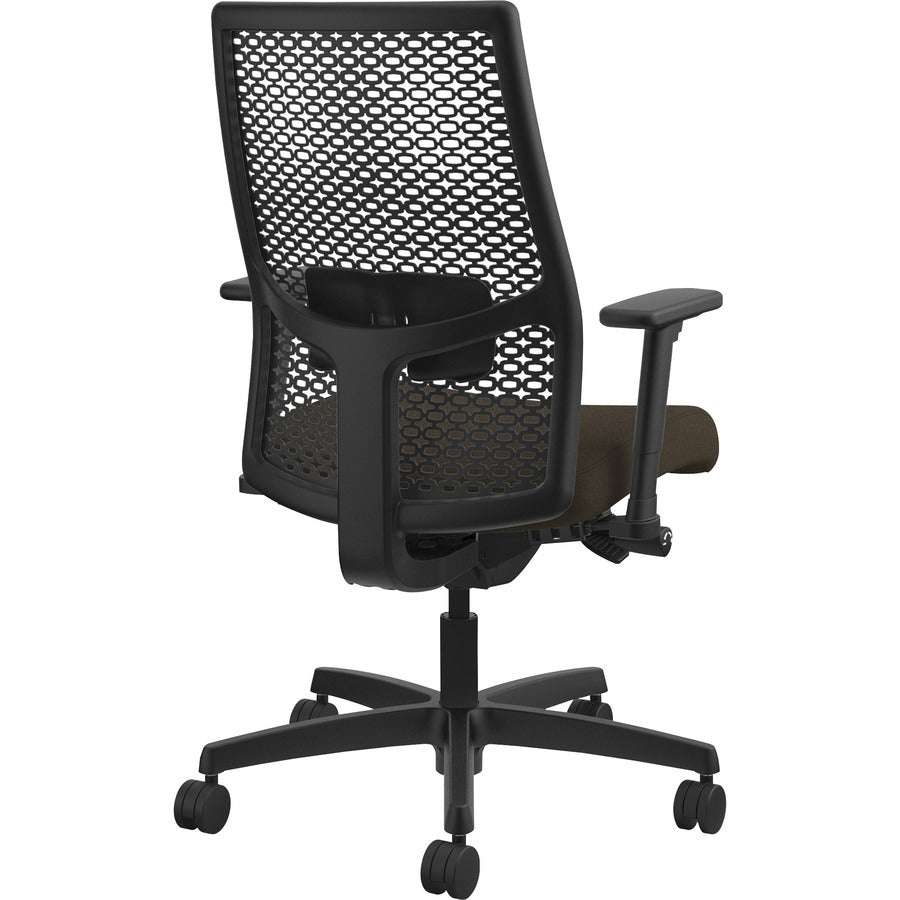 HON Ignition ReActiv Chair, Mid Back, Espresso Fabric Seat, Black Mesh Back, Adjustable Arms, Black Frame, 1 Each