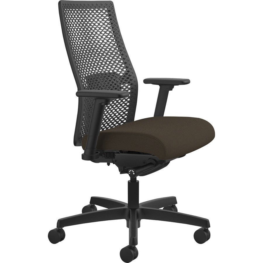 HON Ignition ReActiv Chair, Mid Back, Espresso Fabric Seat, Black Mesh Back, Adjustable Arms, Black Frame, 1 Each