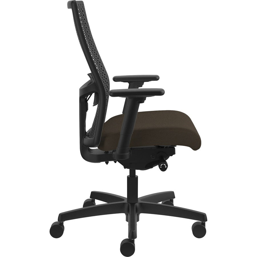 HON Ignition ReActiv Chair, Mid Back, Espresso Fabric Seat, Black Mesh Back, Adjustable Arms, Black Frame, 1 Each