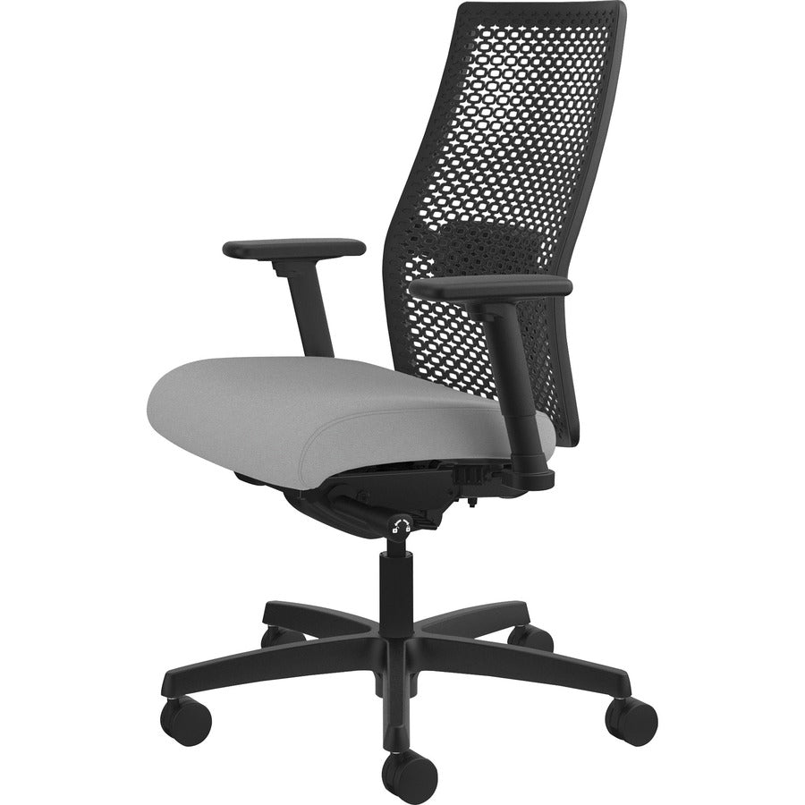 HON Ignition ReActiv Chair, Frost Fabric Seat, Black Mesh Mid Back, Adjustable Arms, Black Frame, 1 Each