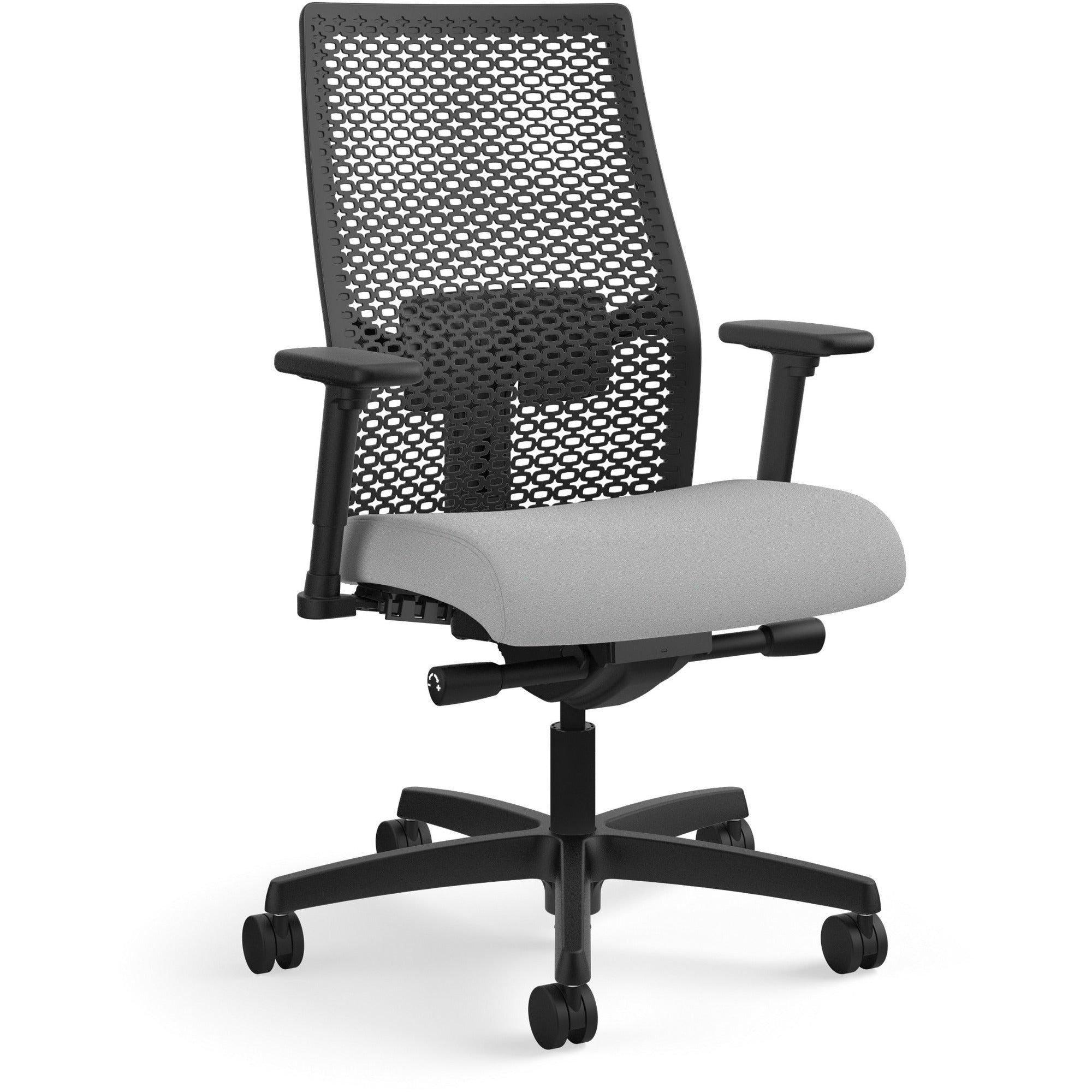 HON Ignition ReActiv Chair, Frost Fabric Seat, Black Mesh Mid Back, Adjustable Arms, Black Frame, 1 Each