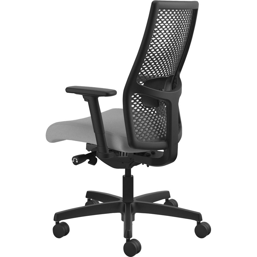 HON Ignition ReActiv Chair, Frost Fabric Seat, Black Mesh Mid Back, Adjustable Arms, Black Frame, 1 Each