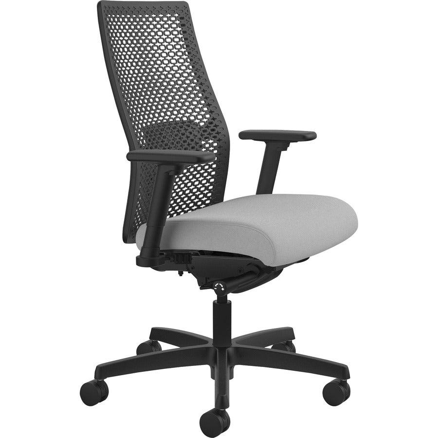 HON Ignition ReActiv Chair, Frost Fabric Seat, Black Mesh Mid Back, Adjustable Arms, Black Frame, 1 Each