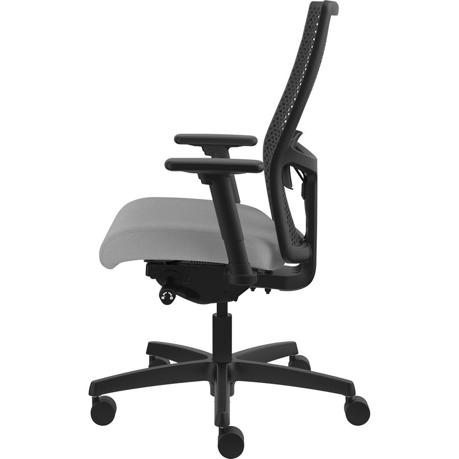 HON Ignition ReActiv Chair, Frost Fabric Seat, Black Mesh Mid Back, Adjustable Arms, Black Frame, 1 Each