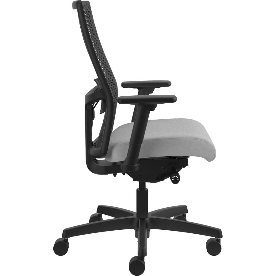 HON Ignition ReActiv Chair, Frost Fabric Seat, Black Mesh Mid Back, Adjustable Arms, Black Frame, 1 Each