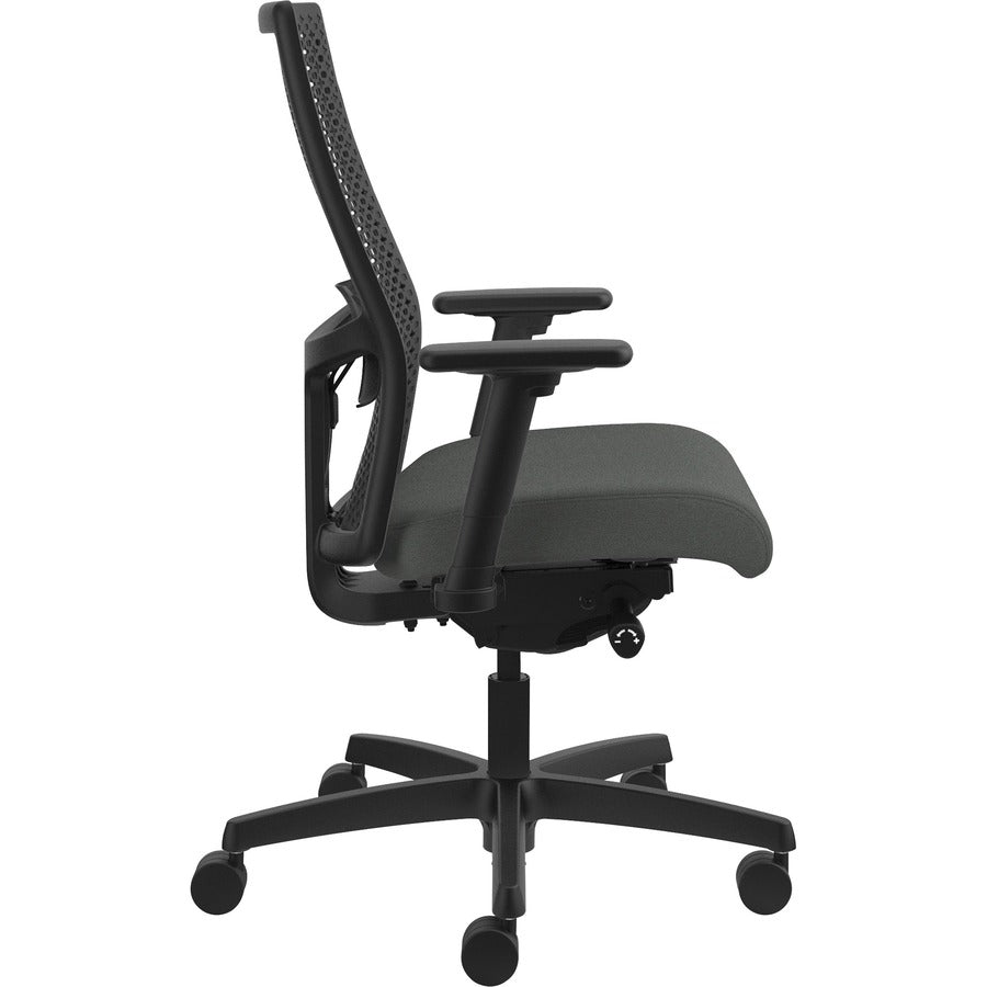 HON Ignition ReActiv Chair, Iron Ore Fabric Seat, Black Mesh Mid Back, Adjustable Arms, Black Frame, 1 Each