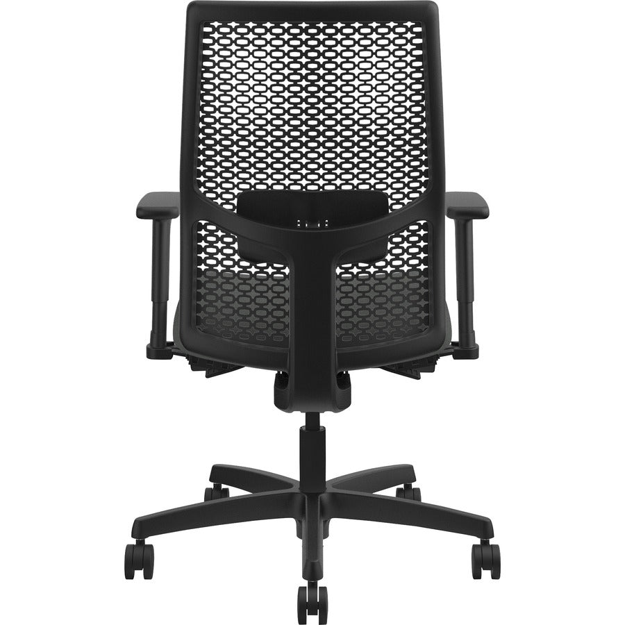 HON Ignition ReActiv Chair, Iron Ore Fabric Seat, Black Mesh Mid Back, Adjustable Arms, Black Frame, 1 Each