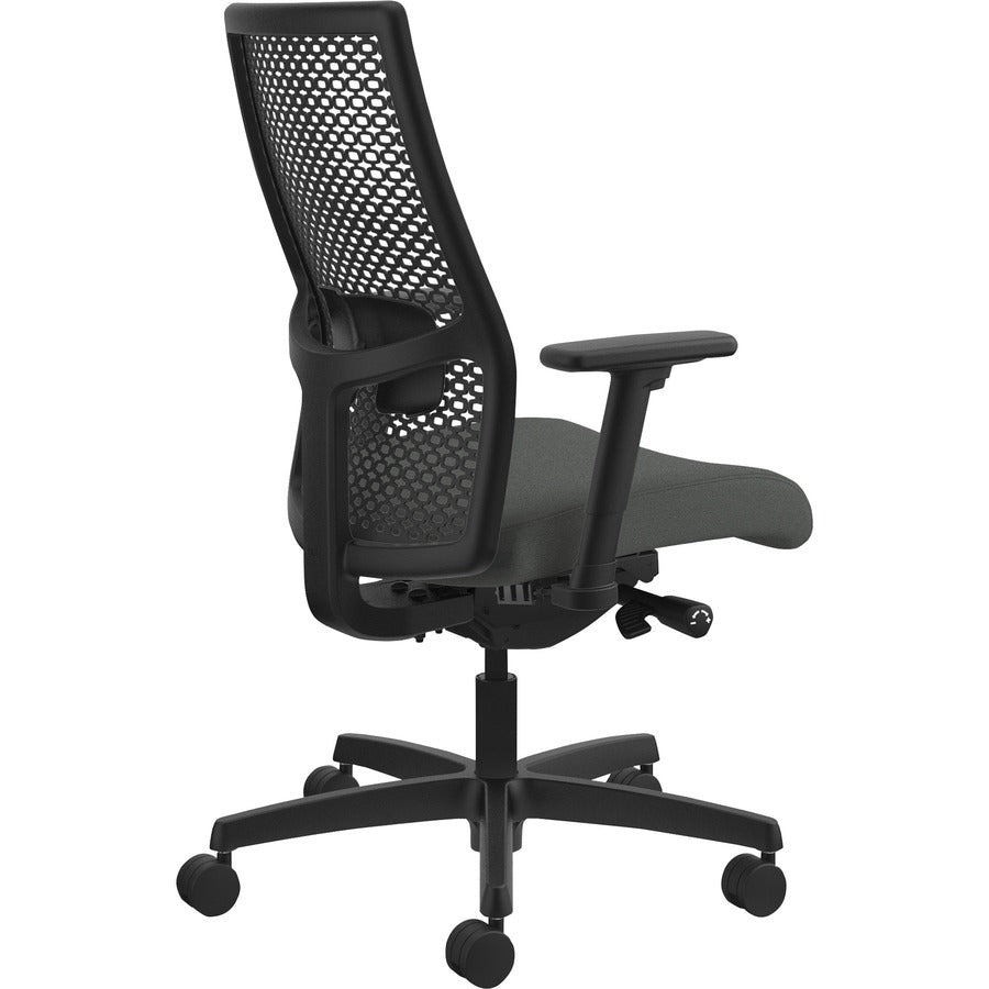 HON Ignition ReActiv Chair, Iron Ore Fabric Seat, Black Mesh Mid Back, Adjustable Arms, Black Frame, 1 Each