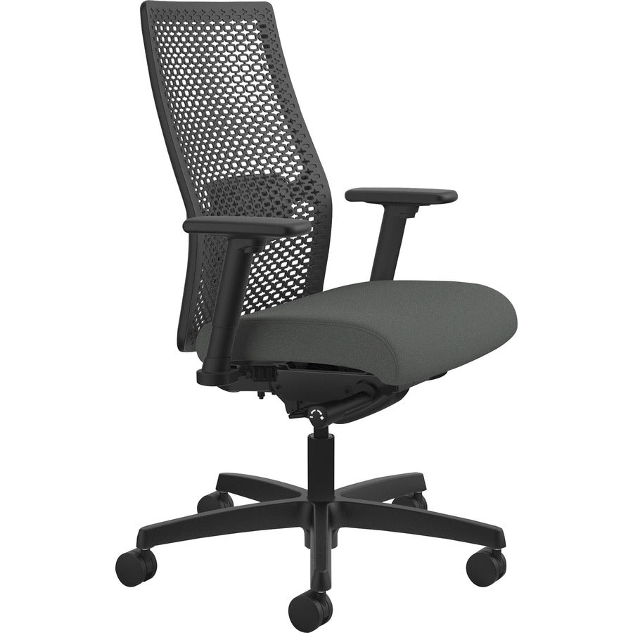 HON Ignition ReActiv Chair, Iron Ore Fabric Seat, Black Mesh Mid Back, Adjustable Arms, Black Frame, 1 Each