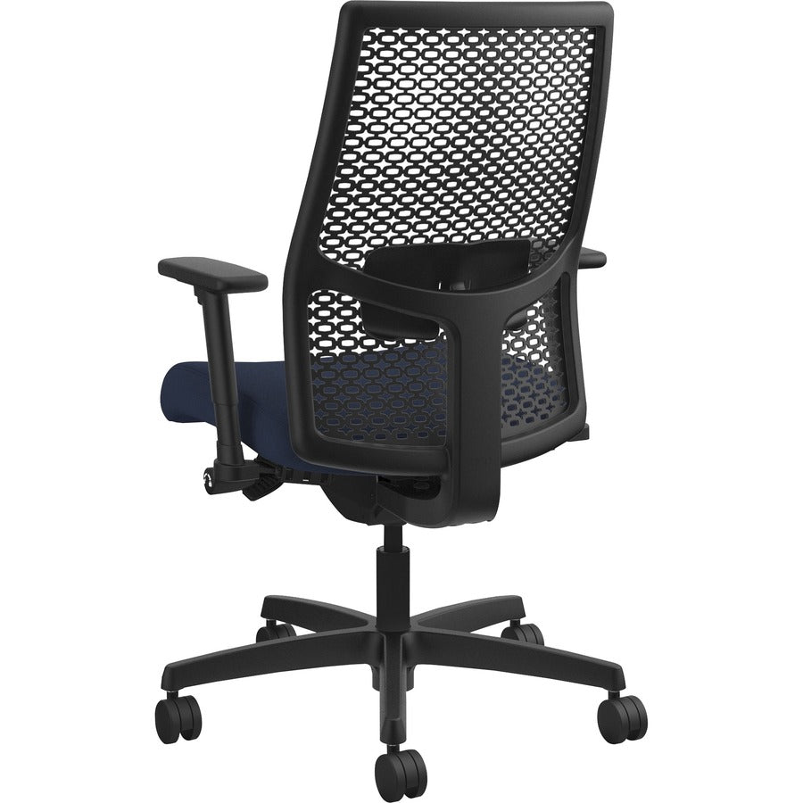 HON Ignition ReActiv Chair, Navy Fabric Seat, Black Mesh Mid Back, Adjustable Arms, Black Frame, 1 Each