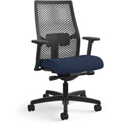 HON Ignition ReActiv Chair, Navy Fabric Seat, Black Mesh Mid Back, Adjustable Arms, Black Frame, 1 Each