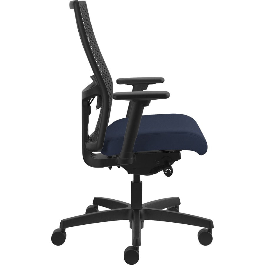 HON Ignition ReActiv Chair, Navy Fabric Seat, Black Mesh Mid Back, Adjustable Arms, Black Frame, 1 Each