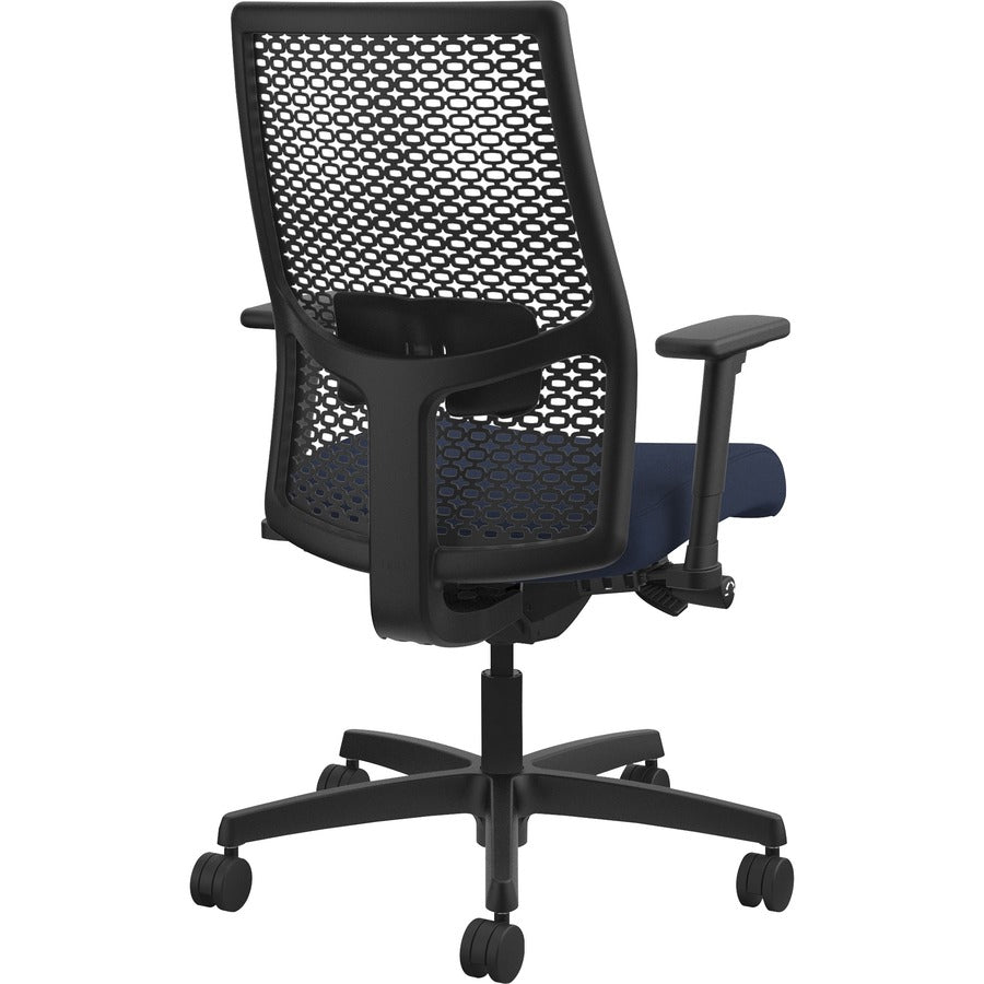HON Ignition ReActiv Chair, Navy Fabric Seat, Black Mesh Mid Back, Adjustable Arms, Black Frame, 1 Each