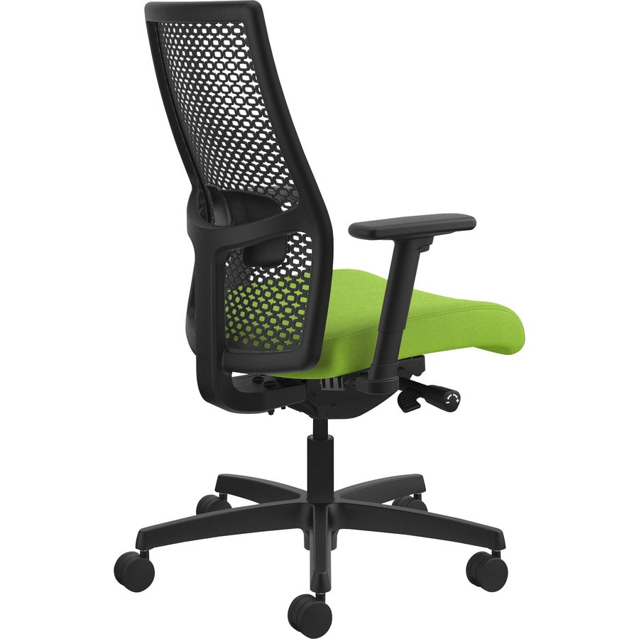 HON Ignition ReActiv Chair, Mid Back, Pear Fabric Seat, Black Mesh Back, Adjustable Arms, Black Frame, 1 Each