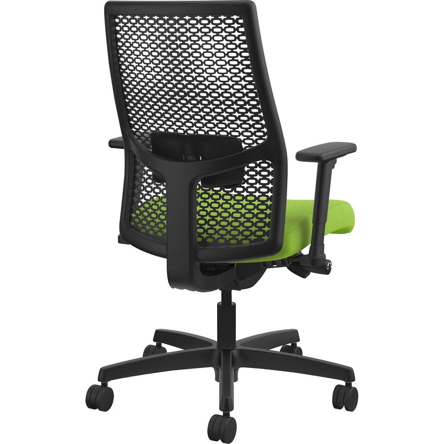 HON Ignition ReActiv Chair, Mid Back, Pear Fabric Seat, Black Mesh Back, Adjustable Arms, Black Frame, 1 Each