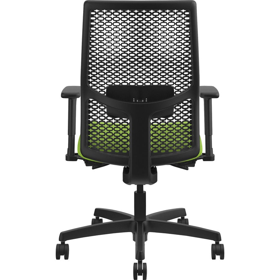 HON Ignition ReActiv Chair, Mid Back, Pear Fabric Seat, Black Mesh Back, Adjustable Arms, Black Frame, 1 Each