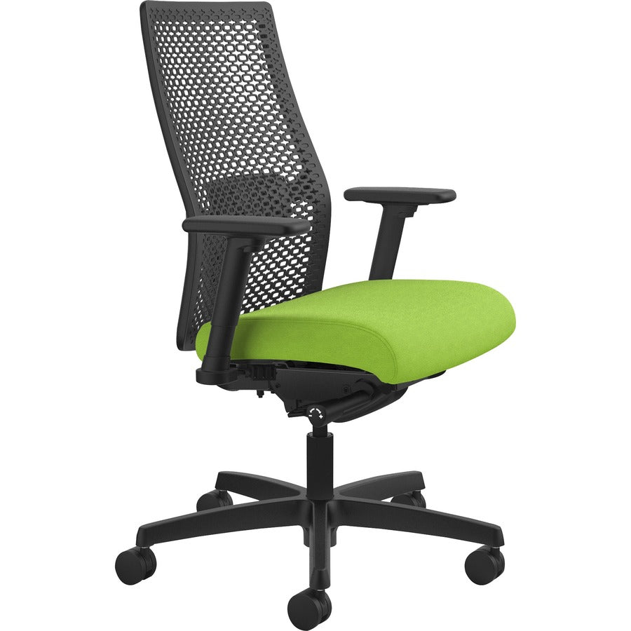 HON Ignition ReActiv Chair, Mid Back, Pear Fabric Seat, Black Mesh Back, Adjustable Arms, Black Frame, 1 Each