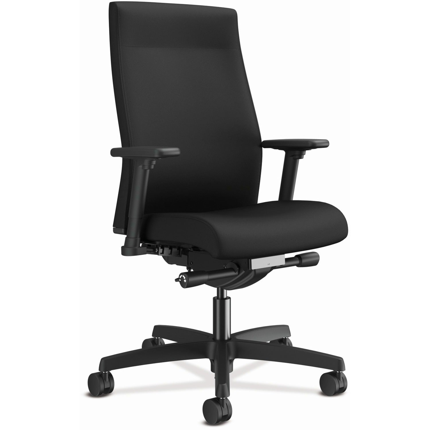 HON Ignition 2.0 Mid Back Task Chair, Black Fabric Seat and Back, Adjustable Arms, Black Frame, 1 Each